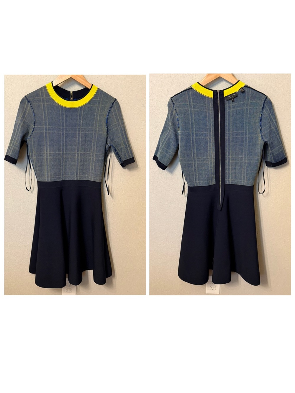 Ted Baker Nilar Knitted Check Skater Dress, Blue Size 6(Ted 2) - Picture 10 of 16